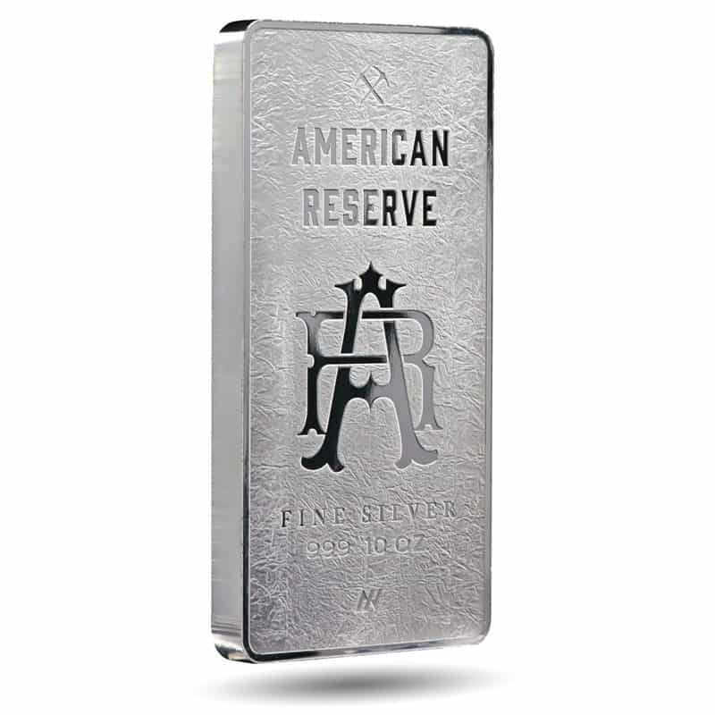American Sourced Fine Silver 10oz Bar front angled