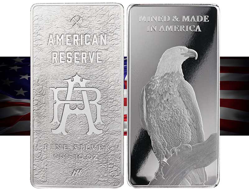 American Sourced Fine Silver 10oz Bar Front and Back