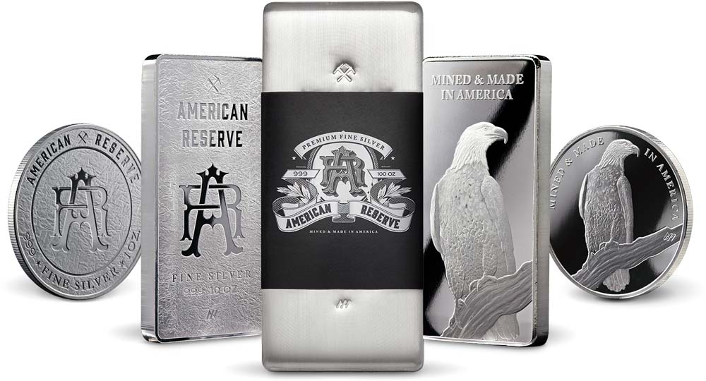 American-Reserve-American-Sourced-Silver-Group-with-Wrapper American Reserve, Premium Fine Silver, Mined and Made in America