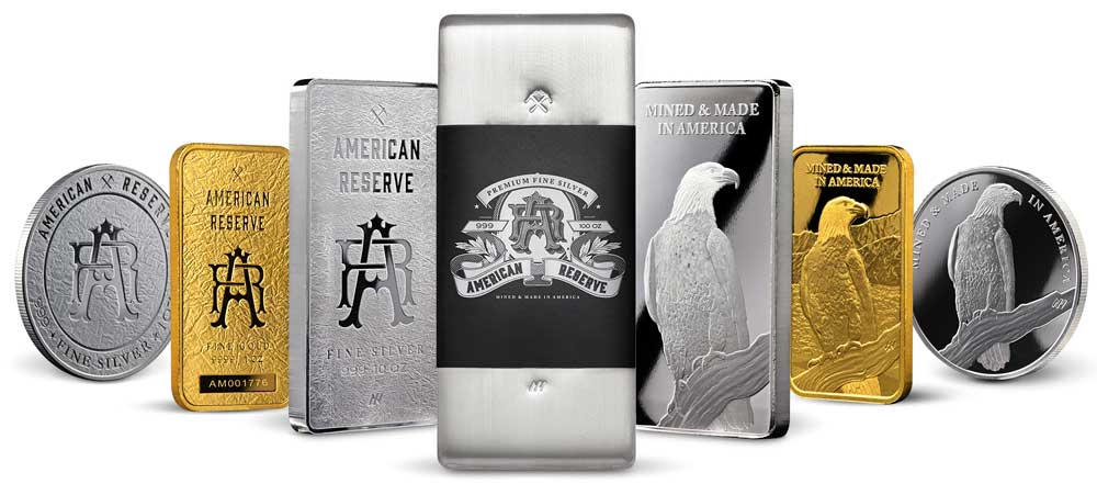 American-Reserve-Product-Group-w-gold1 American Reserve, Premium Fine Silver, Mined and Made in America