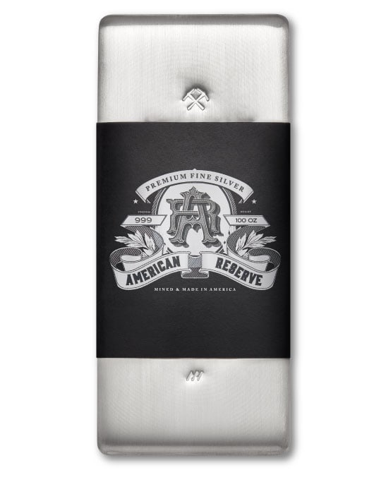 American Reserve 100oz Silver Bar, Mined and Refined in the United States